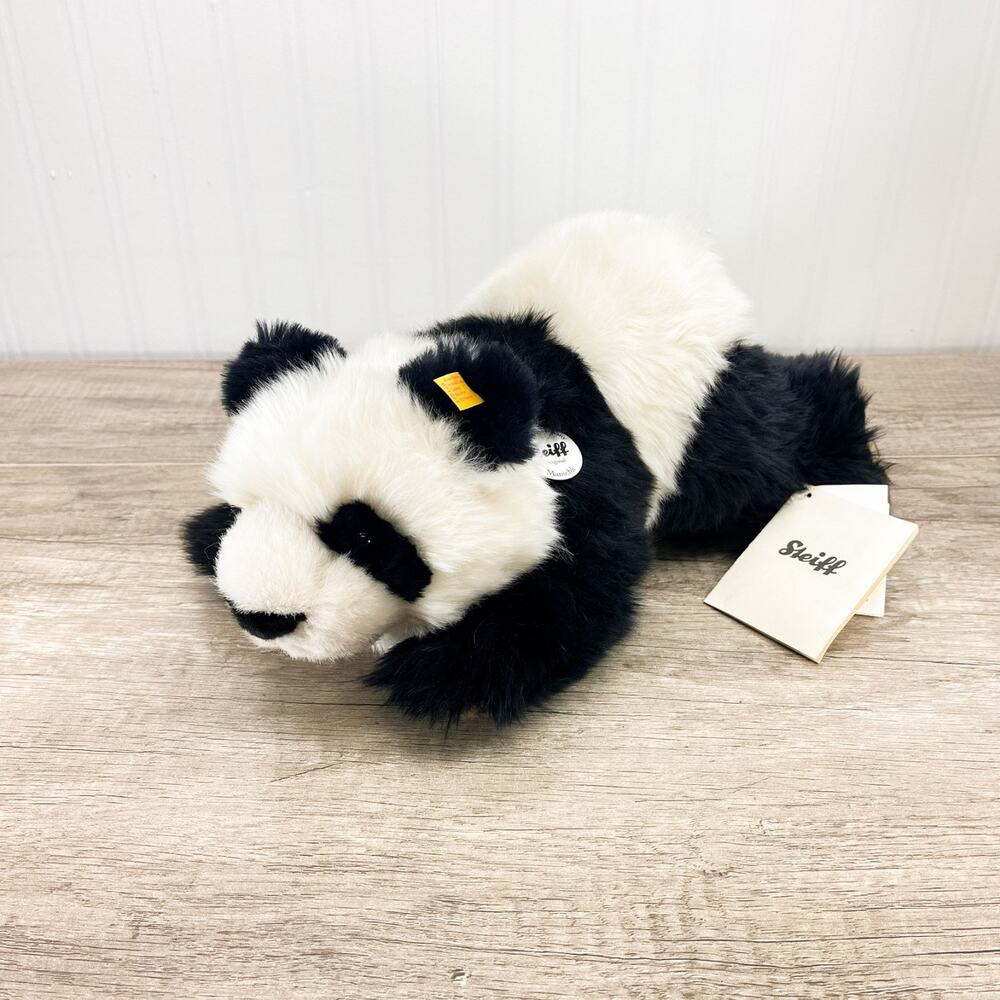 Steiff Manschli Black White Panda‎ Bear Plush Toy Laying Down